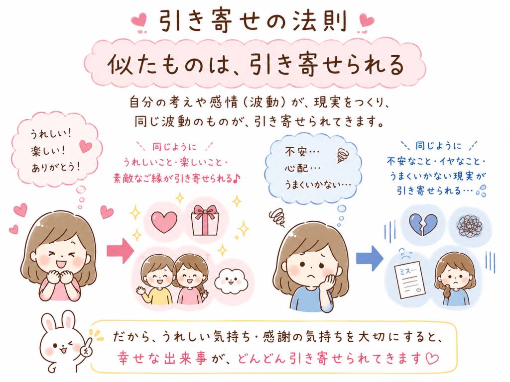 alt="引き寄せの法則を分かりやすく説明するイラスト"