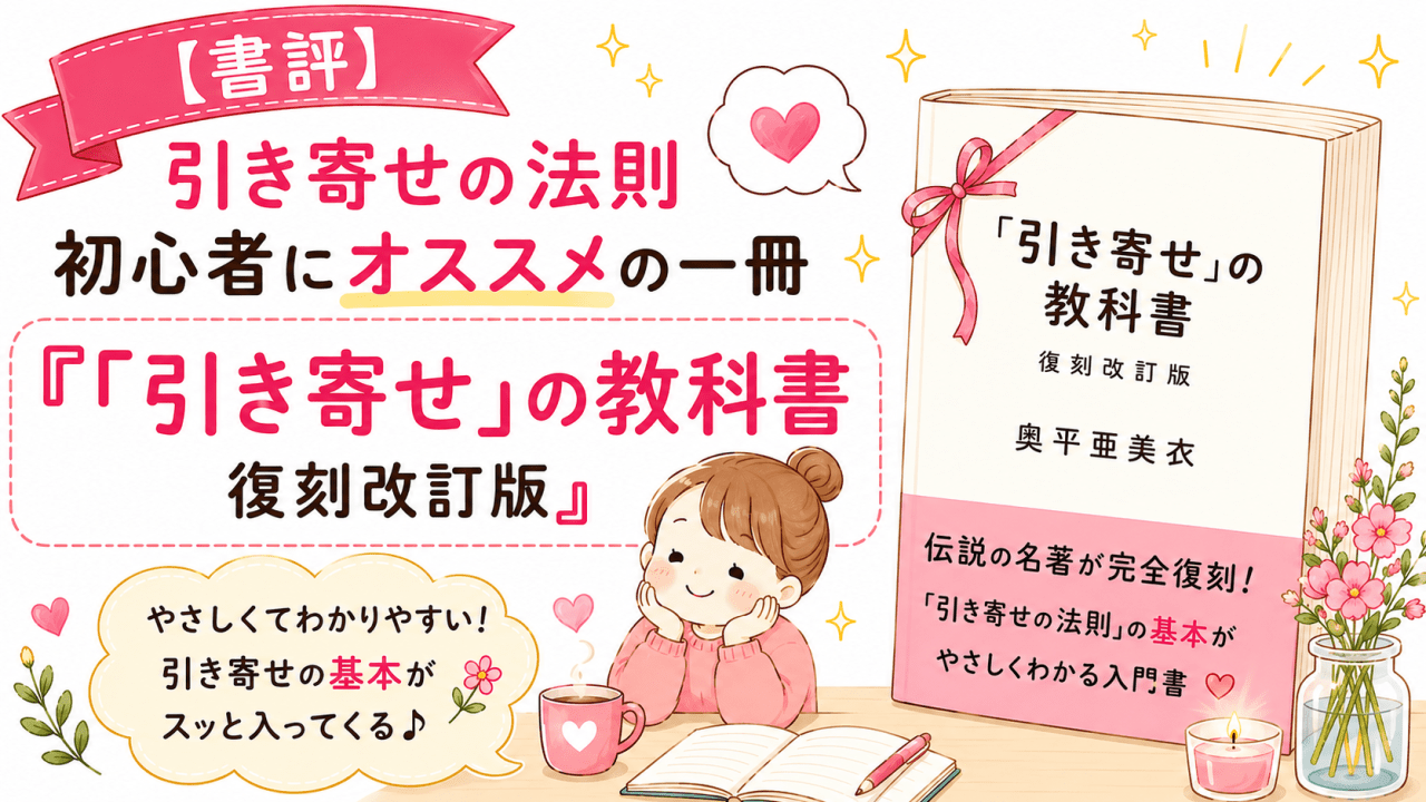 alt="引き寄せの法則初心者におすすめの本『「引き寄せ」の教科書 復刻改訂版』の書評アイキャッチ画像"